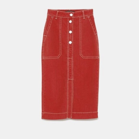 ‼️SOLD‼️Red Denim Pencil Skirt - Picture 3 of 5